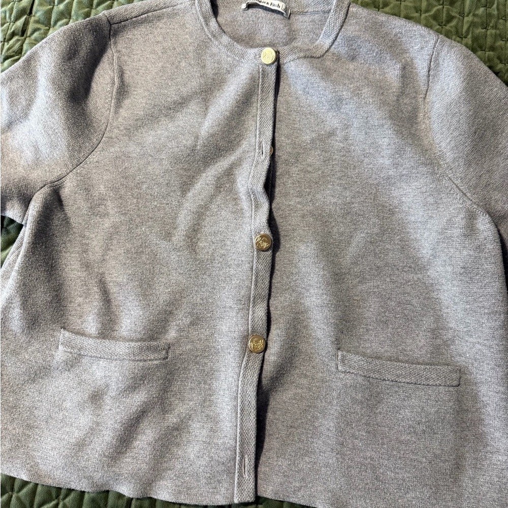 Abercrombie & Fitch grey‎ short sleeve cardigan gold buttons size XL - Picture 4 of 11